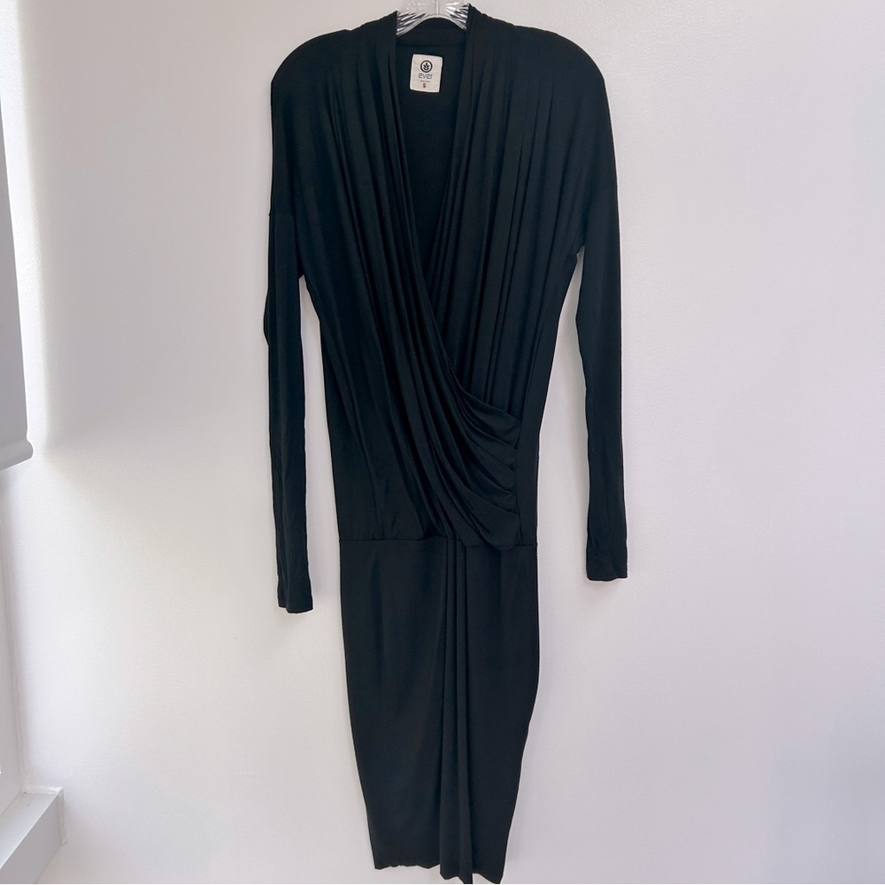 Ever Clothing 100% Micro Modal Wrap Top Pencil Skirt Long Sleeve Black Dress